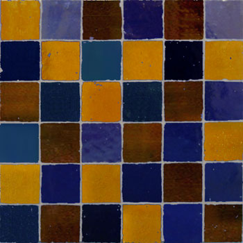 Mosaic House Moroccan tile Rceef Hippi 3-15-8-19 Midnight Blue Cobalt Blue Ochre Brown  zellige, mosaic, zellij, field, pattern, glaze, simple, classic, grid, squares 
